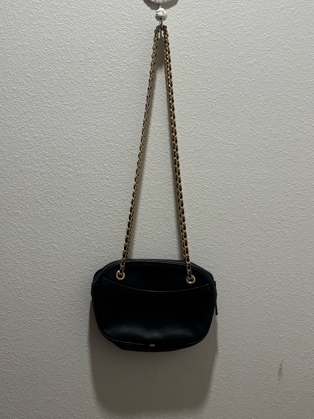 Brooks Brothers Black Leather Shoulder Bag with Gold Chain Strap